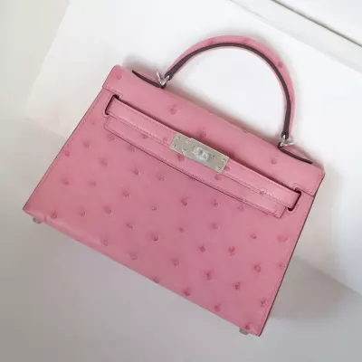 bubblegum pink 5p ostrich kelly mini II with phw