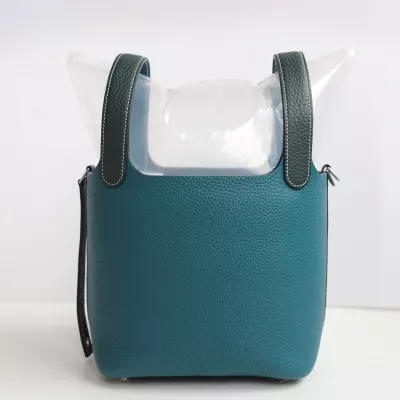 W0 Vert Bosphore &amp; 6O Vert Cypres Clemence Picotin18&nbsp;with&nbsp;PHW (white&nbsp;stitching)