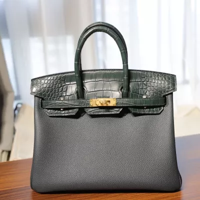 Birkin 25 touch 6o vert cypress Togo and aligator crocodile with ghw