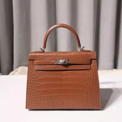 dark brown matte alligator kelly 25 sellier with phw