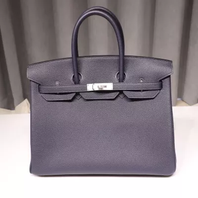 2Z blue nuit & 0G rouge sellier interior TOGO Birkin 35 With Brushed PHW