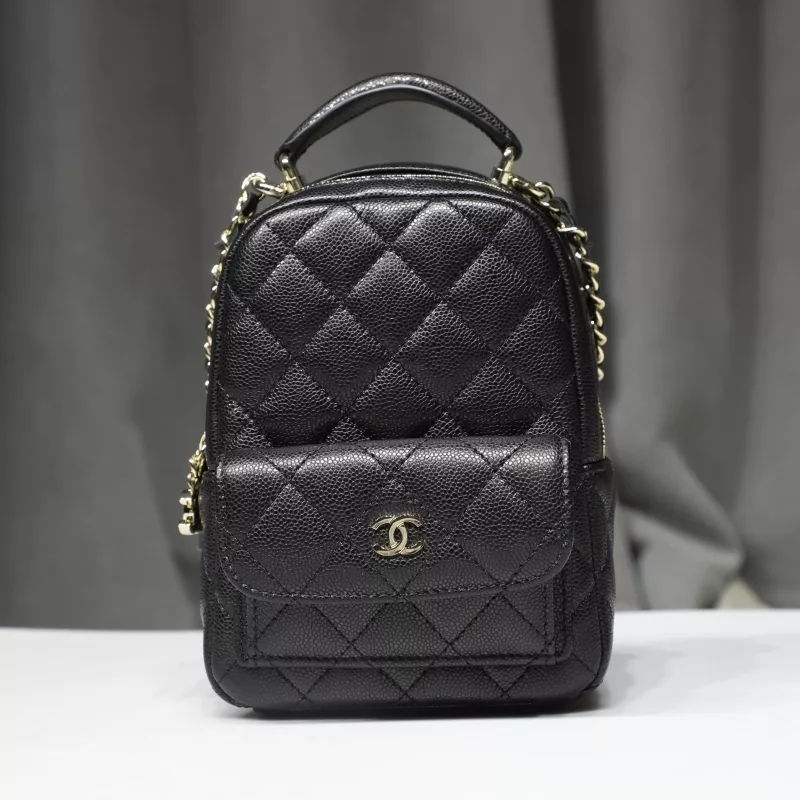 24C Chanel Mini Phone Holder Backpack Black Caviar Light Gold Hardware