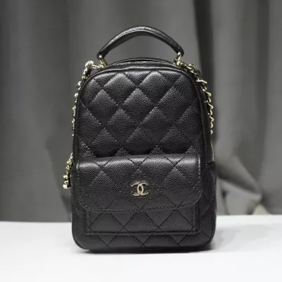 24C Chanel Mini Phone Holder Backpack Black Caviar Light Gold Hardware