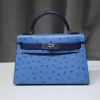 Mykonos and BIeu Iris ostrich kelly mini II with phw