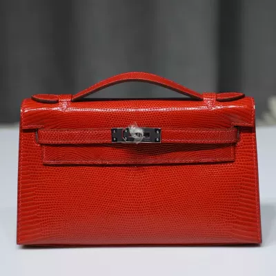 53 Rouge Vif lizard kelly pochette with phw