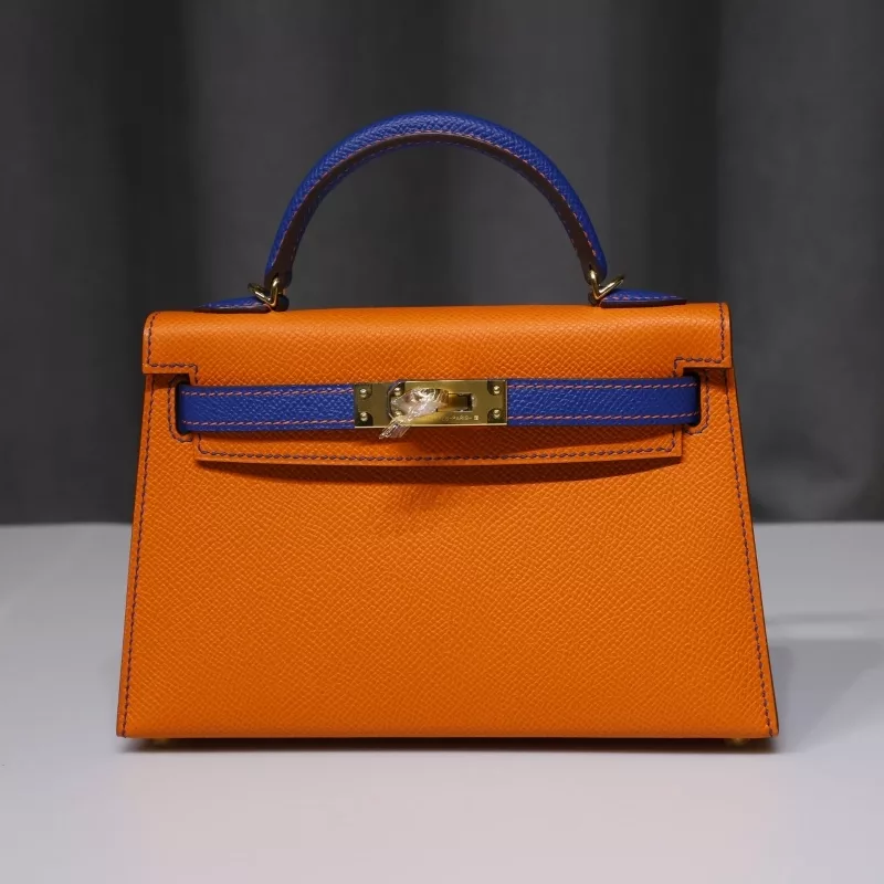 orange and blue france Epsom kelly mini II with ghw