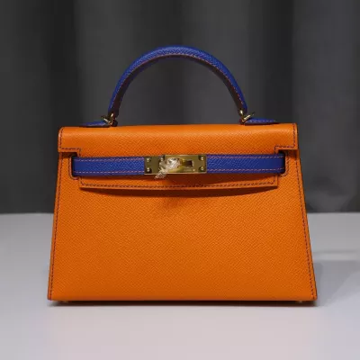 orange and blue france Epsom kelly mini II with ghw