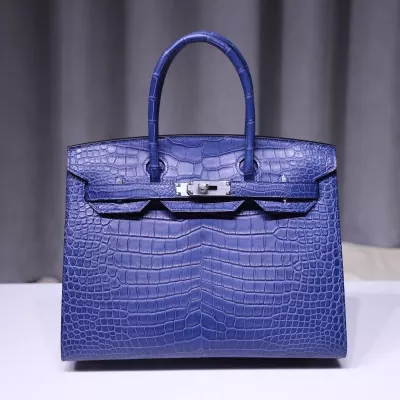Limited Edition Birkin 30 sellier Indigo Aizome Matte Porosus Crocodile with Palladium Hardware