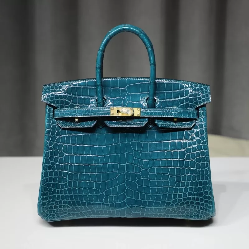 BIRKIN 25 BLEU COLVERT Shiny Porosus CROCODILE gold HARDWARE