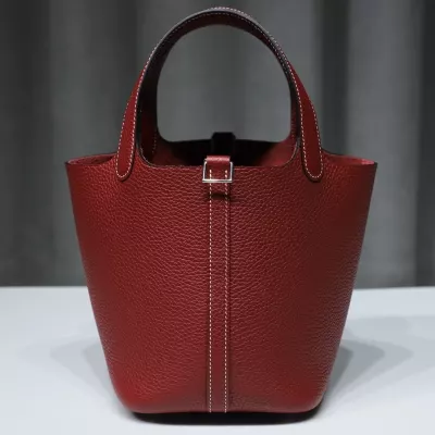 Bordeaux Clemence Picotin Lock 18 PHW with white stitching