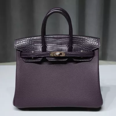 Ck59 Raisin Matt alligator Crocodile &amp; Togo Birkin 25 Touch Rose GHW