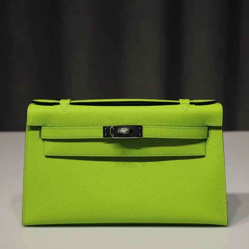6R Kiwi Epsom Kelly pochette with Phw