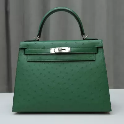U4 Vert Vertigo Ostrich Kelly 28 Sellier With PHW
