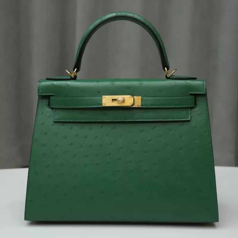 U4 Vert Vertigo Ostrich Kelly 28 Sellier With GHW