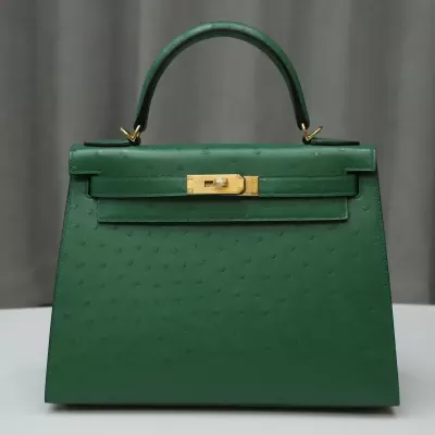 U4 Vert Vertigo Ostrich Kelly 28 Sellier With GHW