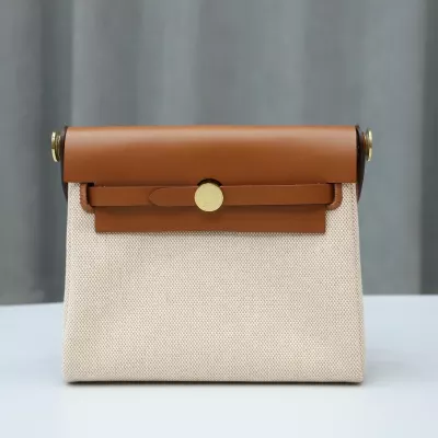 HERM&Egrave;S Herbag Zip Mini 20 Fauve (34) Beige Leather Canvas Gold hardware