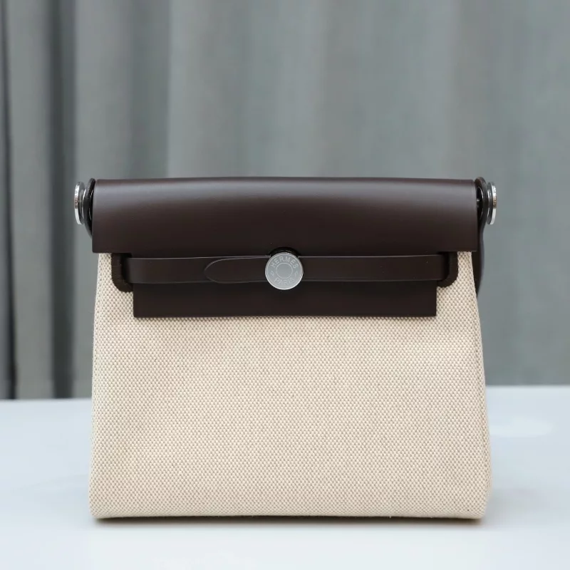 HERM&Egrave;S Herbag Zip Mini 20 Ebene (46) Beige Leather Canvas Palladium hardware