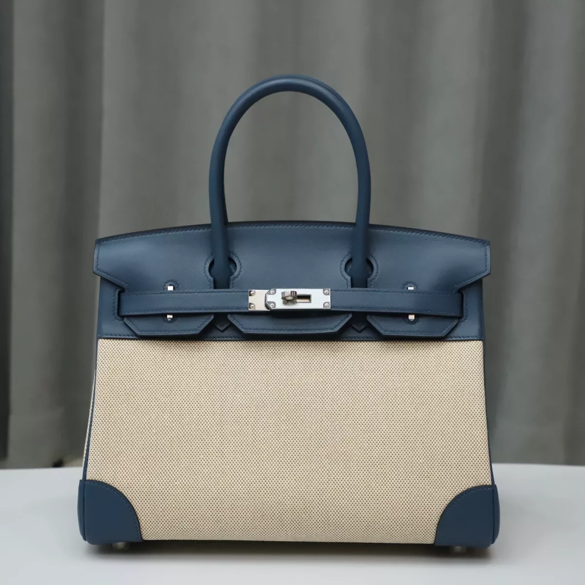 BIeu RoyaI Swift and Toile Birkin 30 Palladium Hardware