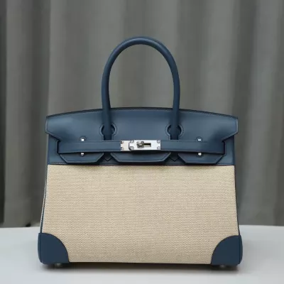 BIeu RoyaI Swift and Toile Birkin 30 Palladium Hardware