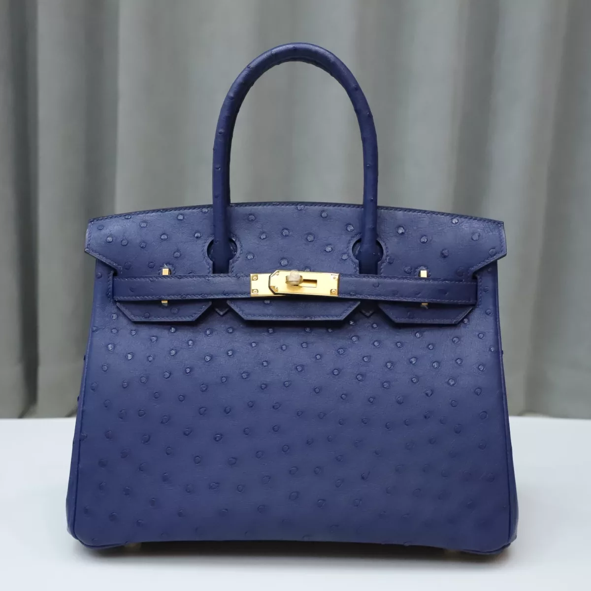 77 BIeu Iris ostrich & 6O Vert Cypres interior birkin30 with GHW