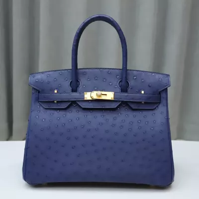 77 BIeu Iris ostrich &amp; 6O Vert Cypres interior birkin30 with GHW