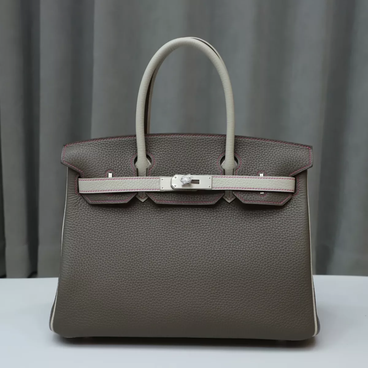 【Sepcial Order】8F Etain & c80 gris pearl Clemence birkin30 with Brushed PHW 9i magnolia stitching