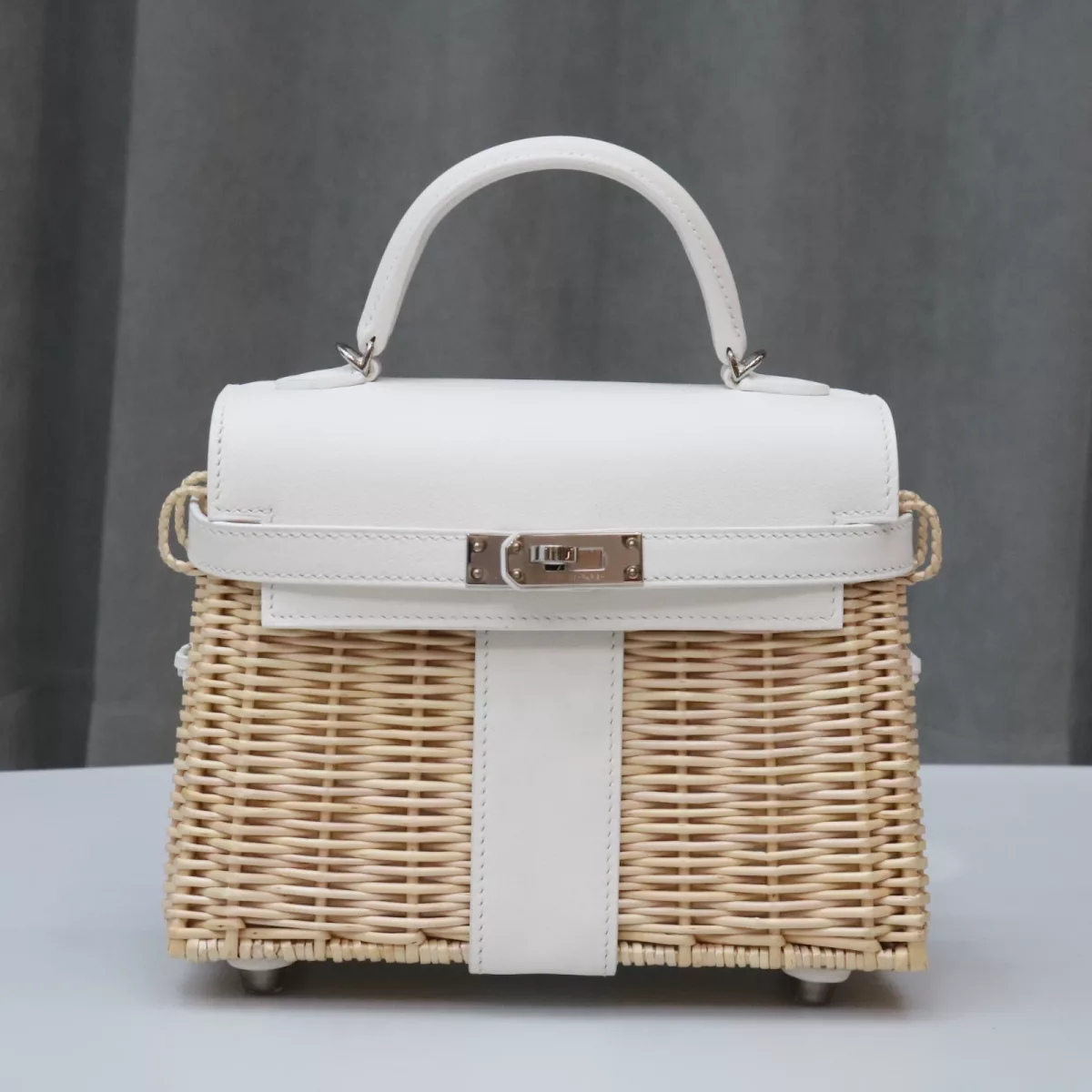 Herm&egrave;s Mini Picnic Kelly 20 Blanc Swift Palladium Hardware