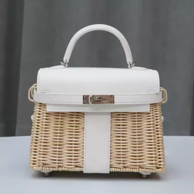 Herm&egrave;s Mini Picnic Kelly 20 Blanc Swift Palladium Hardware
