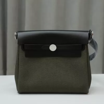 Herm&egrave;s Herbag Zip Mini 20 Nior (CK89) with Vert Olive Canvas Palladium Hardware