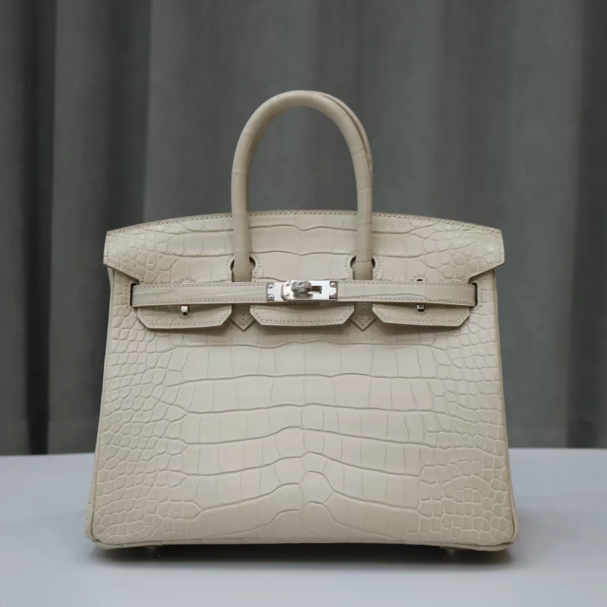 8L Beton Matt Alligator crocodile birkin 25 with phw