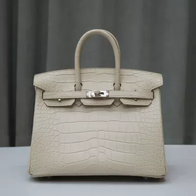 8L Beton Matt Alligator crocodile birkin 25 with phw