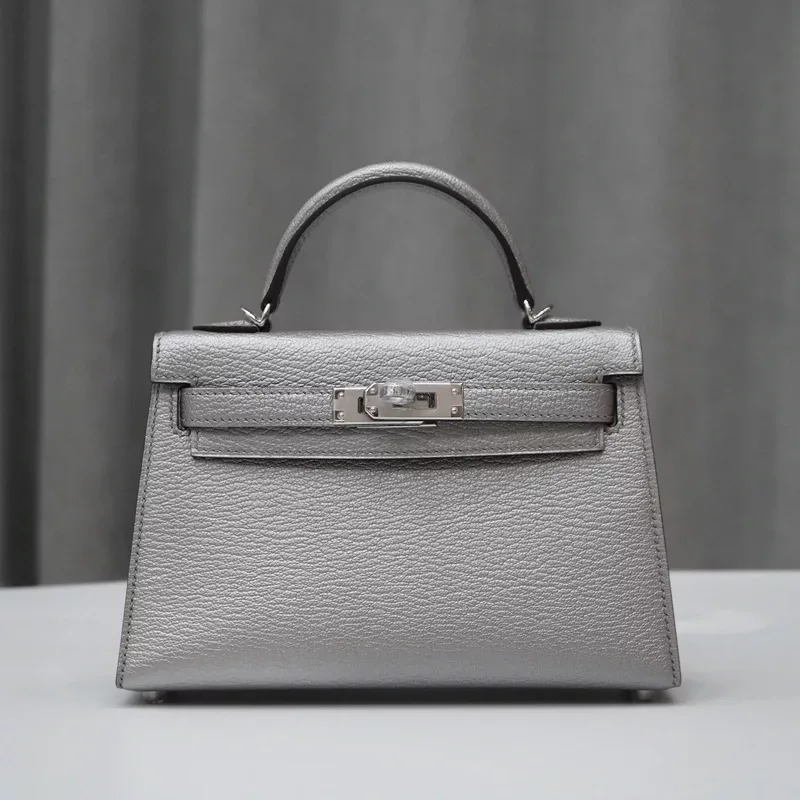Mini Kelly Metallic Olympic Silver Cherve Leather PHW