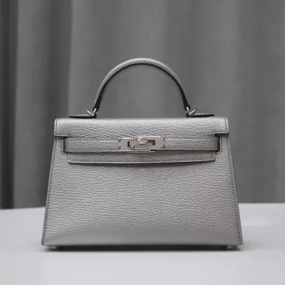 Mini Kelly Metallic Olympic Silver Cherve Leather PHW