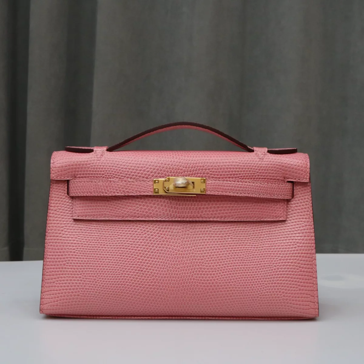 5P Bubblegum Lizard Kelly Pochette With Ghw