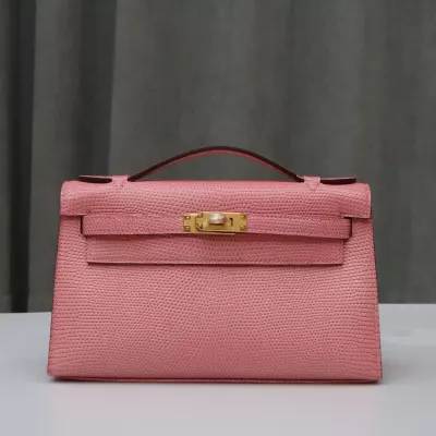 5P Bubblegum Lizard Kelly Pochette With Ghw