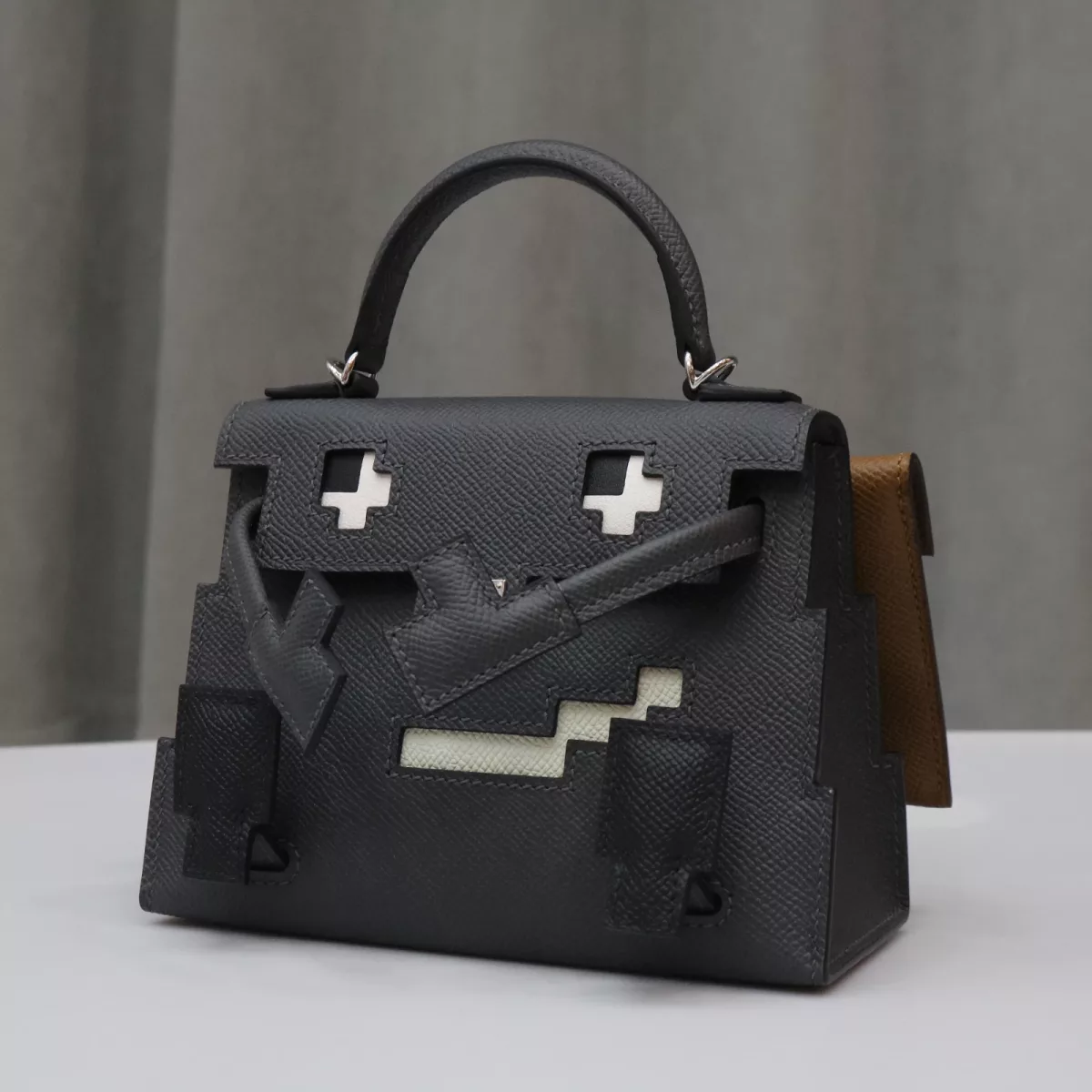 Hermes Kelly Doll Picto epsom H0 Gris misty/ CK89 Nior/ 3G Alezan with PHW