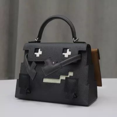 Hermes Kelly Doll Picto epsom H0 Gris misty/ CK89 Nior/ 3G Alezan with PHW
