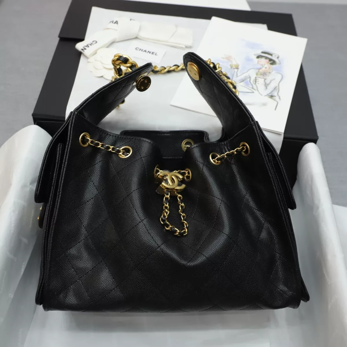 Chanel 25 small handbag, Grained calfskin & gold-tone metal, black &mdash; Fashion | CHANEL