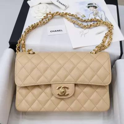 Chanel small Classic Double Flap Bag Apricot Quilted Caviar gold Hardware