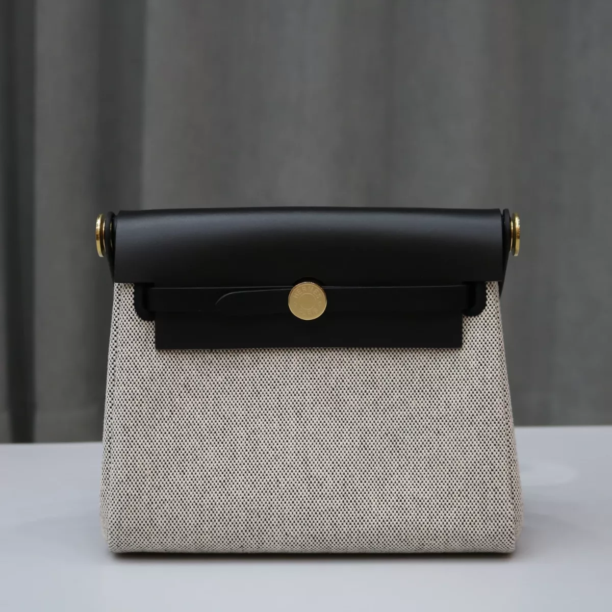Herm&egrave;s Herbag Zip Mini 20 Nior (CK89) Beige Leather Canvas Gold hardware