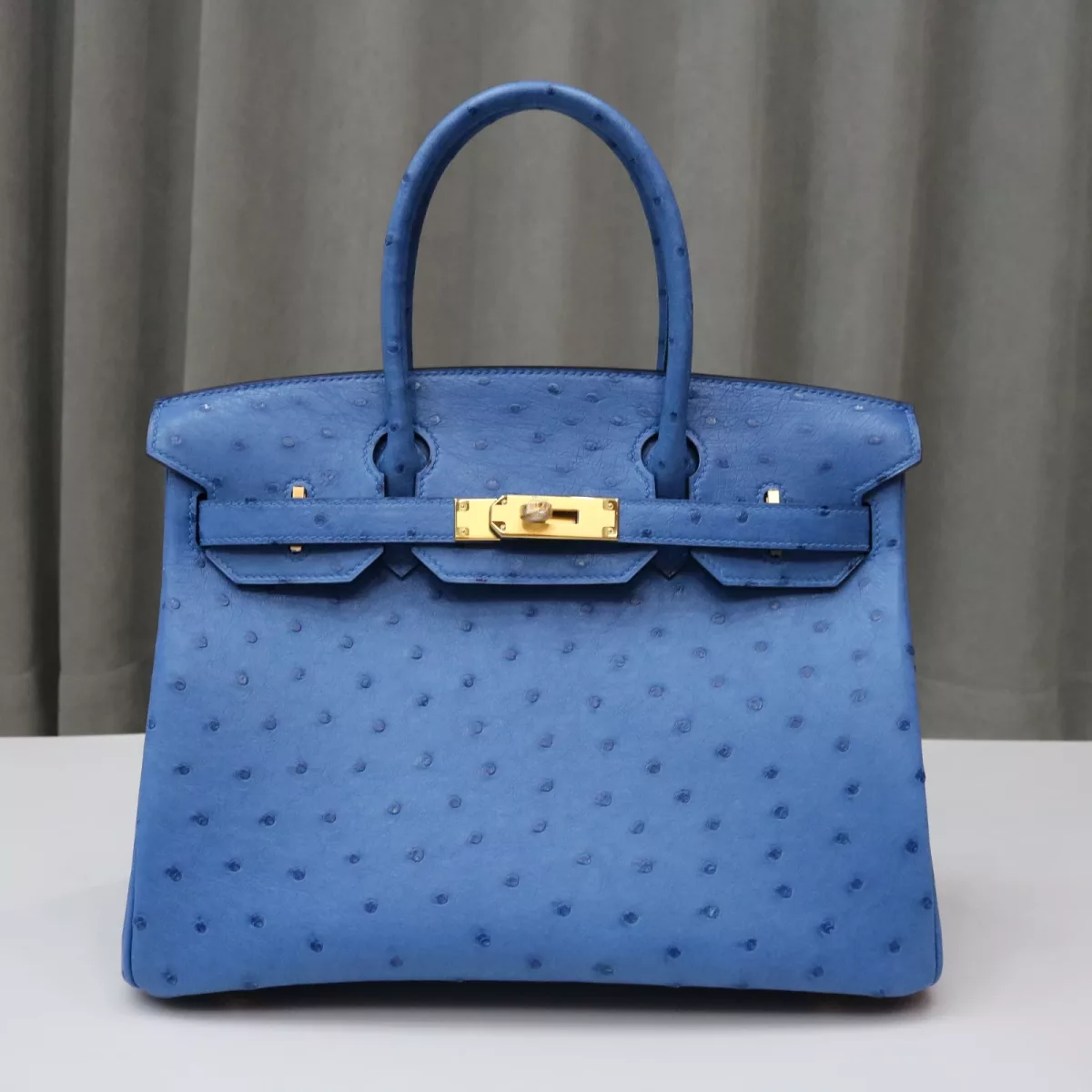 7Q Mykonos ostrich & 0D Rose Mexico interior birkin 30 with ghw