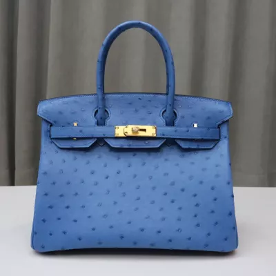 7Q Mykonos ostrich &amp; 0D Rose Mexico interior birkin 30 with ghw