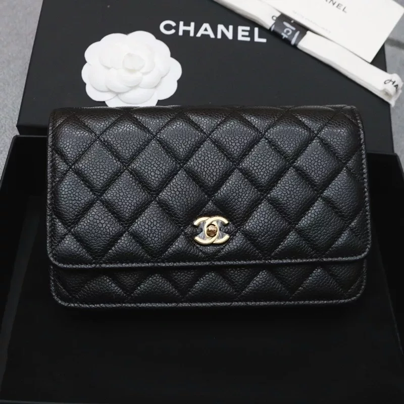 Chanel WOC Wallet on Chain in Black Caviar Leather with Shiny Gold Hardware Size:12*19*4cm