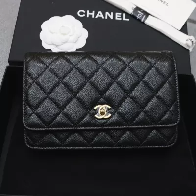 Chanel WOC Wallet on Chain in Black Caviar Leather with Shiny Gold Hardware Size:12*19*4cm