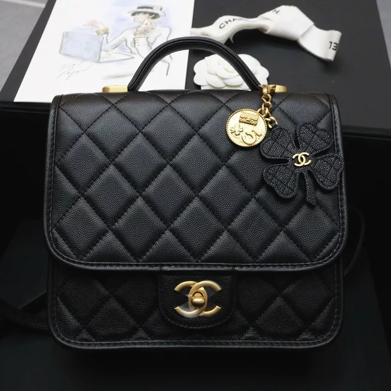 Chanel 25B backpack Black grained shiny calfskin & gold-tone metal Size:19.5*22*7cm