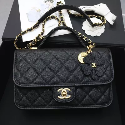 Chanel 25B Flap Bag Handle With Charm Black Grained calfskin gold-tone metal Size:16*25*8cm