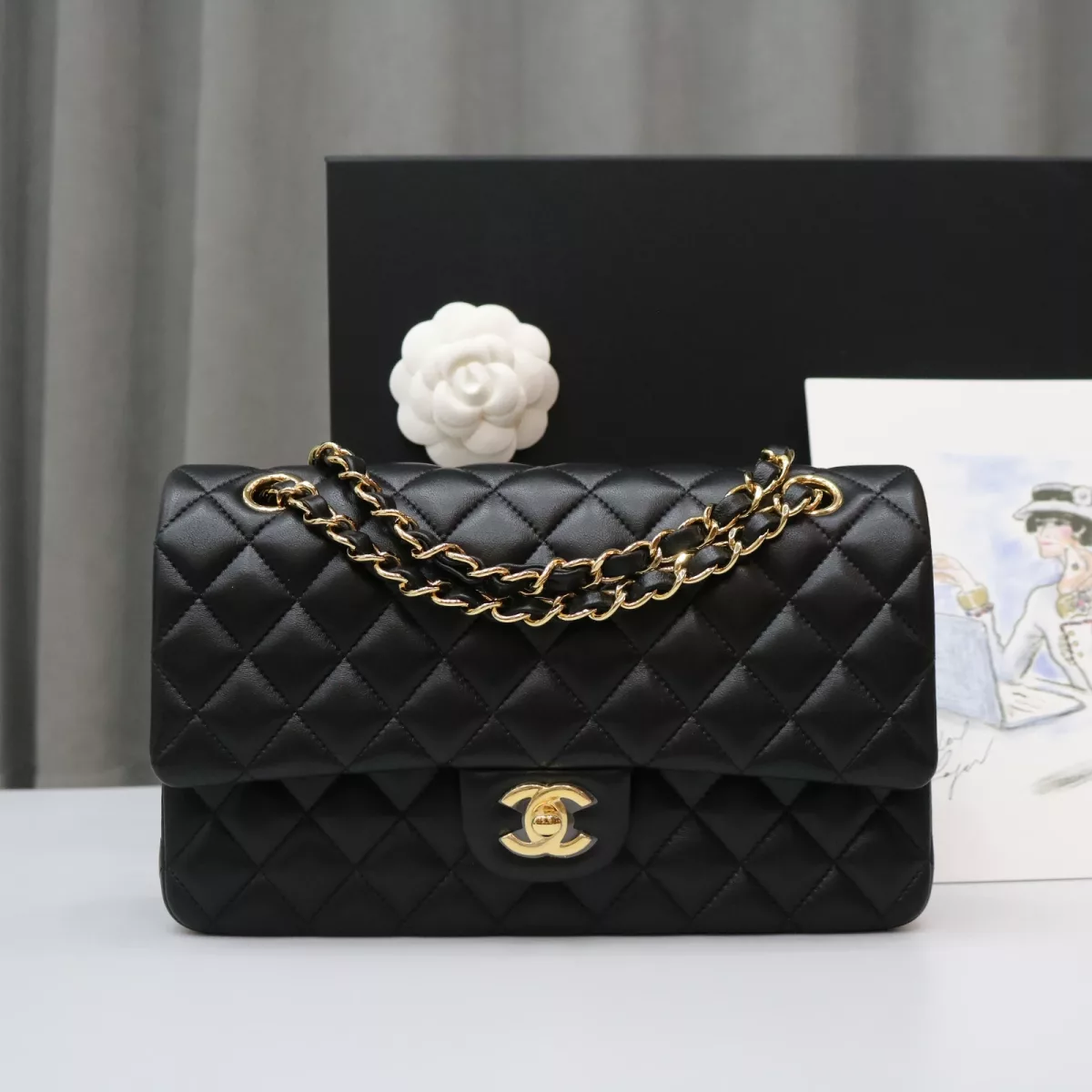 Chanel medium Classic Double Flap Bag Black Lambskin Gold Hardware Size:15.5*25.5*6.5cm