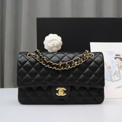 Chanel medium Classic Double Flap Bag Black Lambskin Gold Hardware Size:15.5*25.5*6.5cm