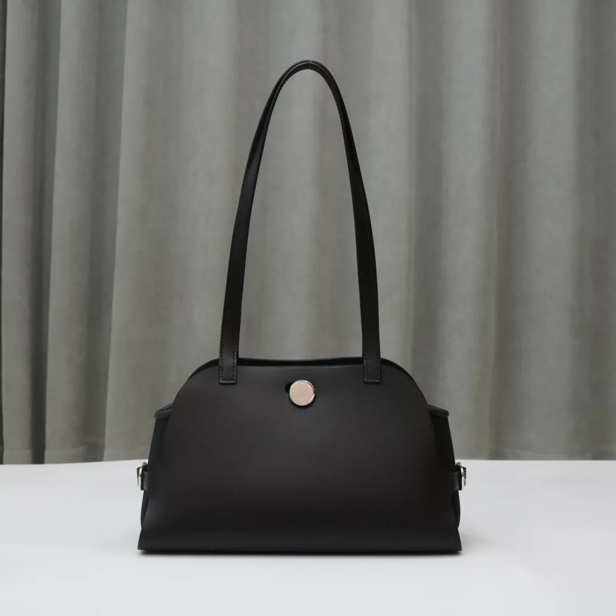 Hermes Tablier Sellier bag in Hunter cowhide, Swift calfskin and Militaire canvas, Noir, Palladium