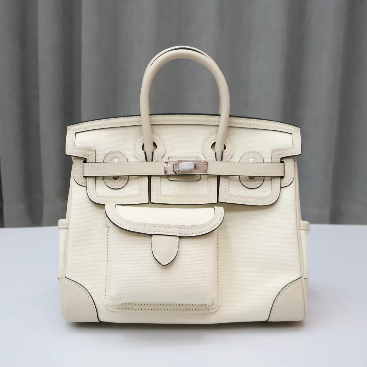 Limited Edition Nata Swift and Canvas Birkin Cargo 25 Palladium Hardware